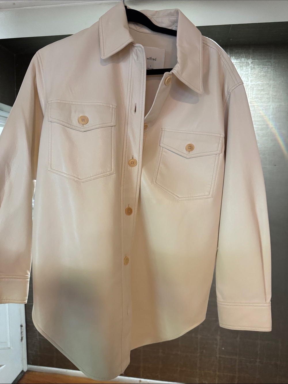 Wilfred Cream Faux-Leather Button-Down Shirt Jacket